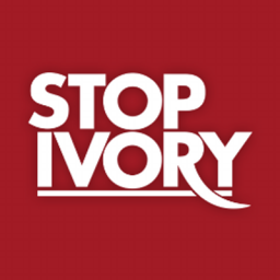 White Stop Ivory logo on red background, linking to website